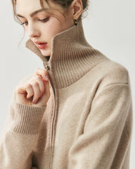 Cashmere Wool Zip Cardigan Set for Women