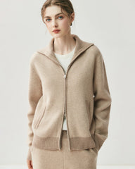 Cashmere Wool Zip Cardigan Set for Women