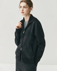 Cashmere Wool Zip Cardigan Set for Women