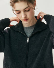 Cashmere Wool Zip Cardigan Set for Women