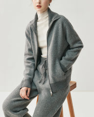 Cashmere Wool Zip Cardigan Set for Women