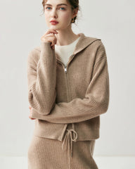 Cashmere Wool Zip Up Hoodie and Straight-Leg Pants