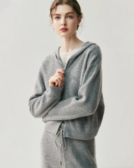 Cashmere Wool Zip Up Hoodie and Straight-Leg Pants