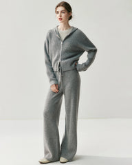 Cashmere Wool Zip Up Hoodie and Straight-Leg Pants