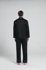 Casual Lapel Collar Silk Pajamas Set for Men Black