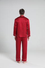 Casual Lapel Collar Silk Pajamas Set for Men Burgundy