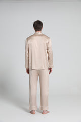 Casual Lapel Collar Silk Pajamas Set for Men Champagne