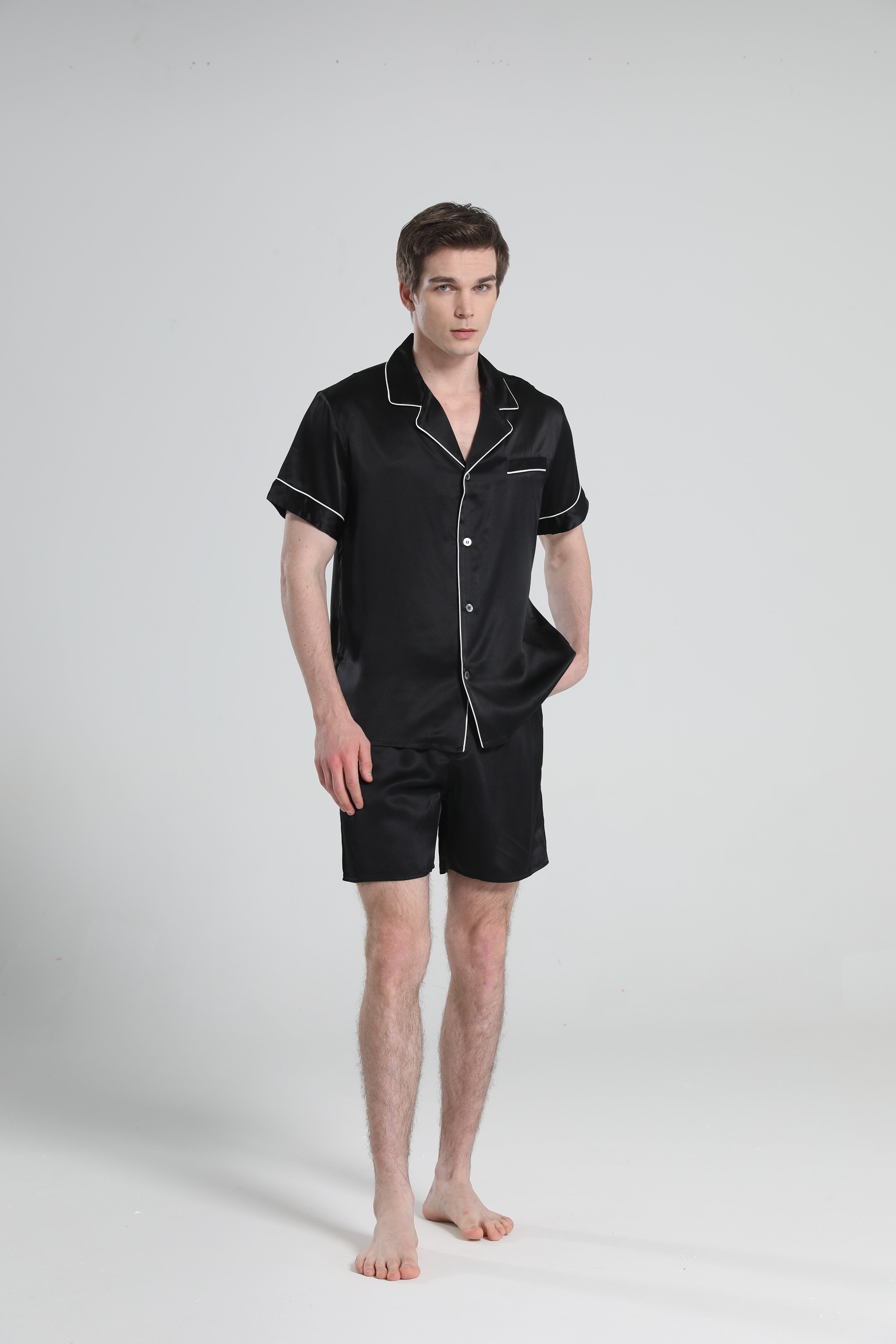 Casual Silk Short Pajamas For Men Black
