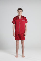 Casual Silk Short Pajamas For Men Red