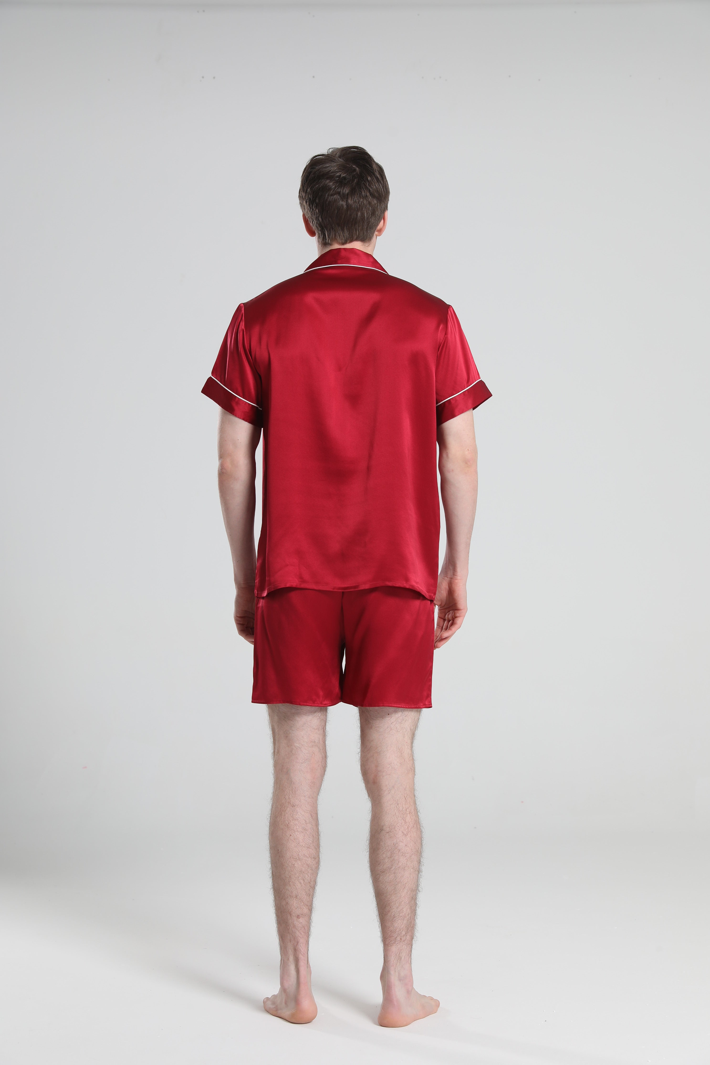 Casual Silk Short Pajamas For Men Red