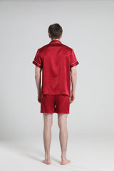 Casual Silk Short Pajamas For Men Red