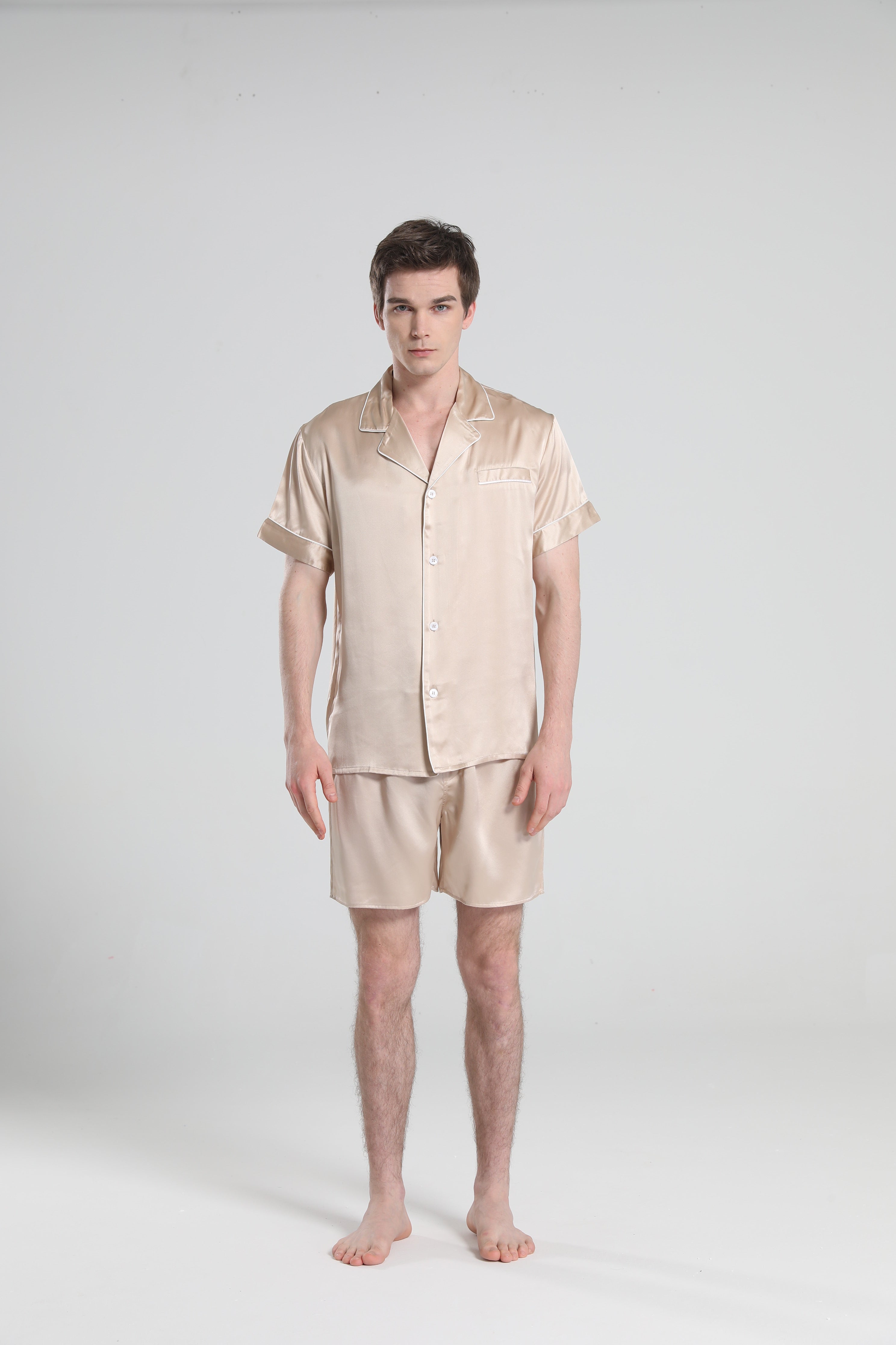 Casual Silk Short Pajamas For Men Champagne