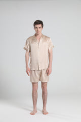 Casual Silk Short Pajamas For Men Champagne