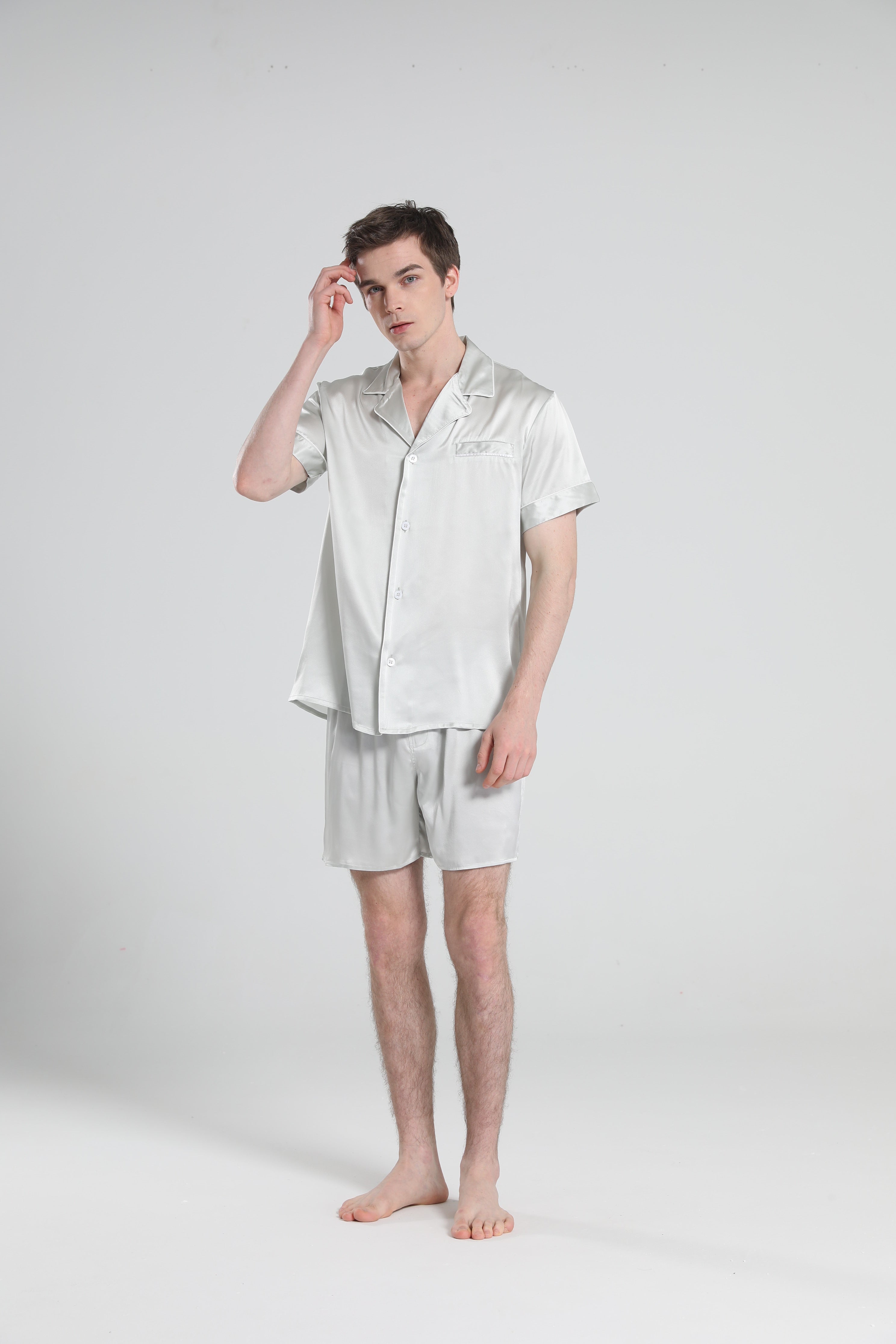 Casual Silk Short Pajamas For Men Grey