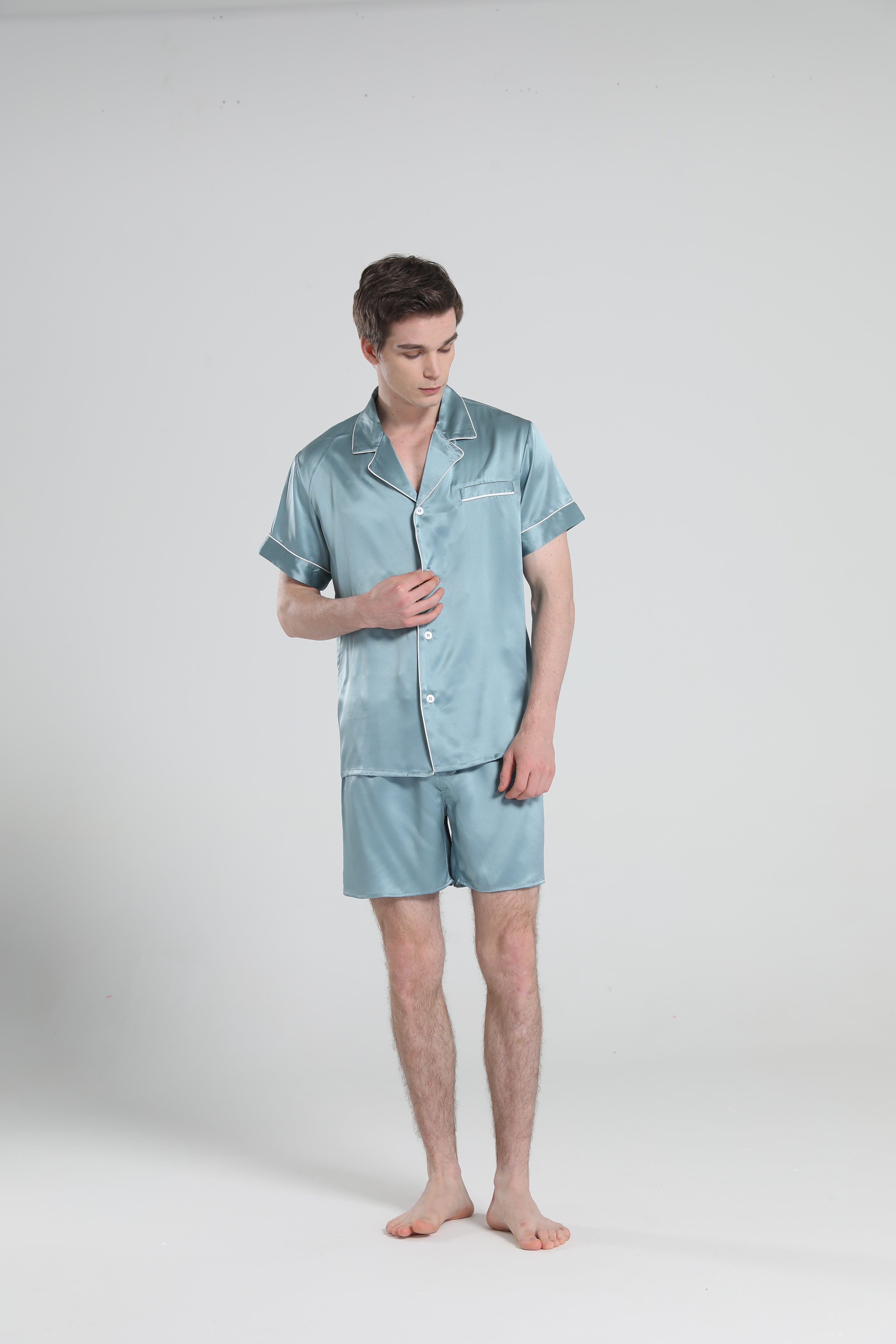 Casual Silk Short Pajamas For Men Haze Blue