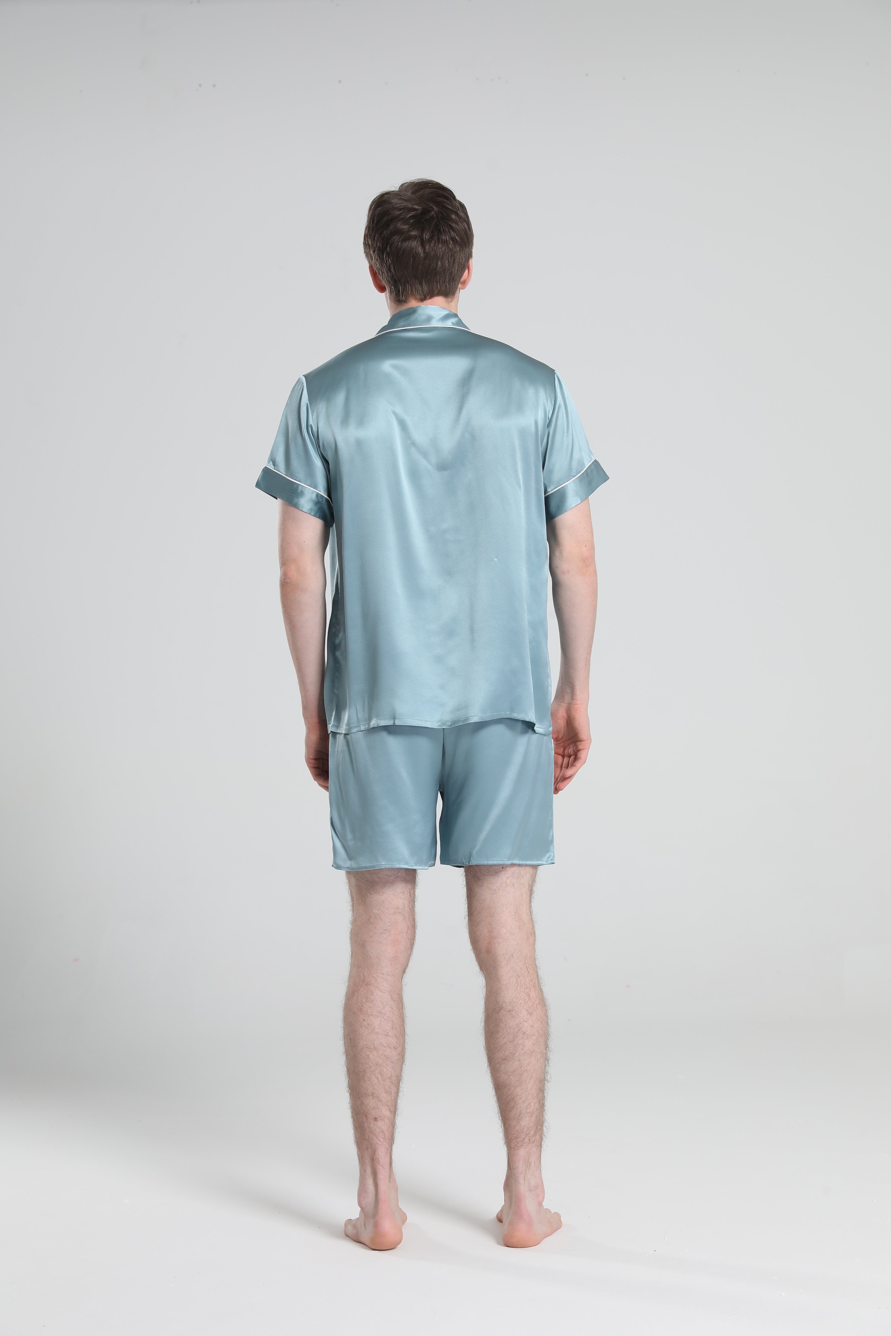 Casual Silk Short Pajamas For Men Haze Blue
