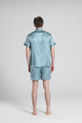 Casual Silk Short Pajamas For Men Haze Blue