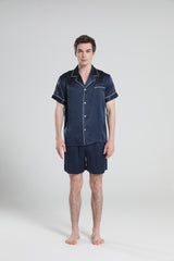 Casual Silk Short Pajamas For Men Navy