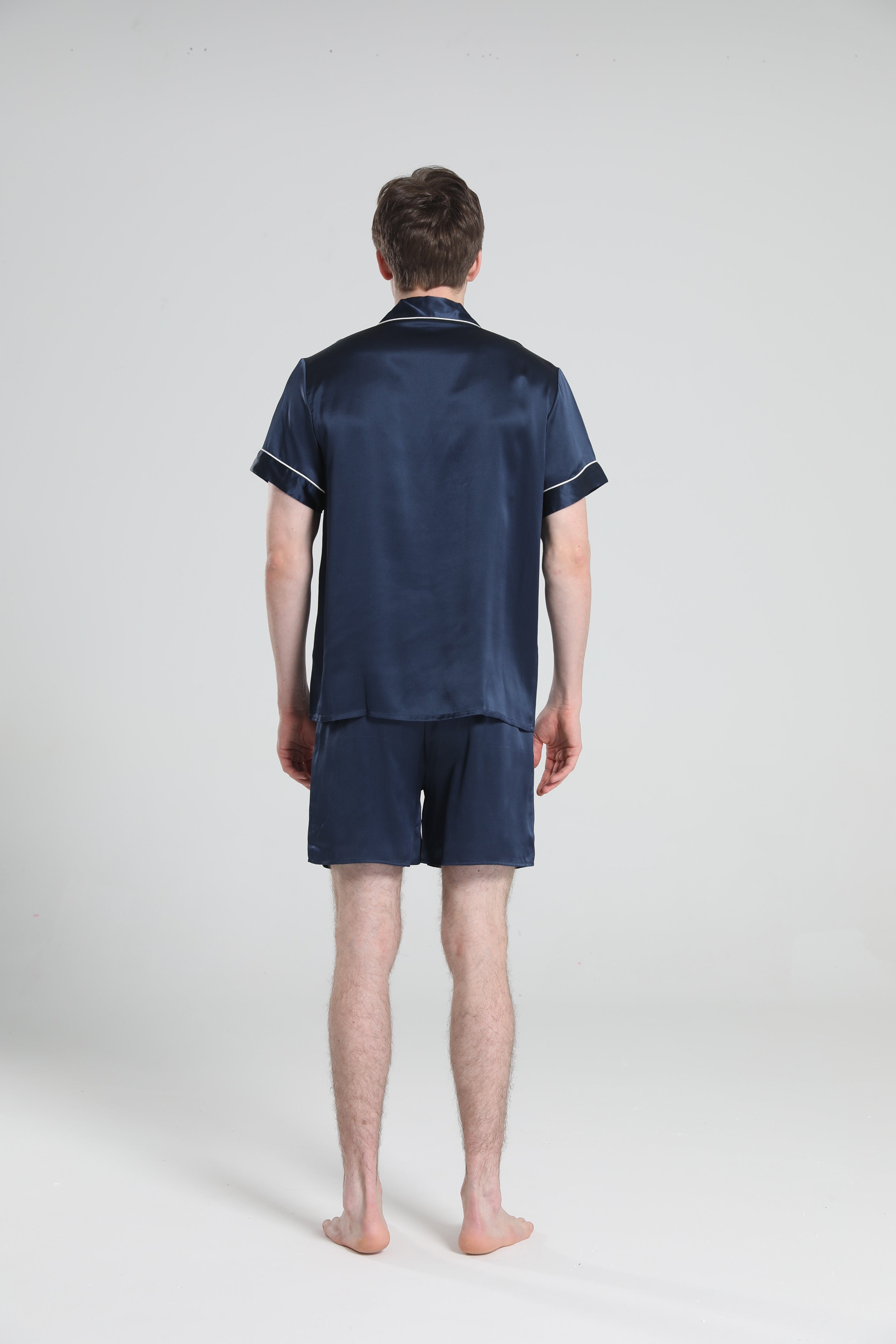 Casual Silk Short Pajamas For Men Navy