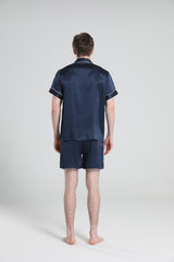 Casual Silk Short Pajamas For Men Navy