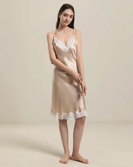 Silk Nightgown with Delicate Lace Details Champagne