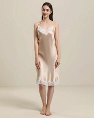 Silk Nightgown with Delicate Lace Details Champagne