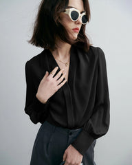 Chic Deep V-Neck Silk Blouse