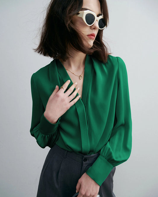 Chic Deep V-Neck Silk Blouse