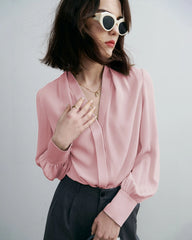 Chic Deep V-Neck Silk Blouse