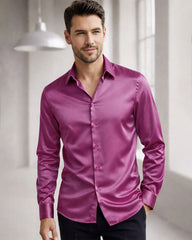 Classic Collar Silk Long Shirt For Men