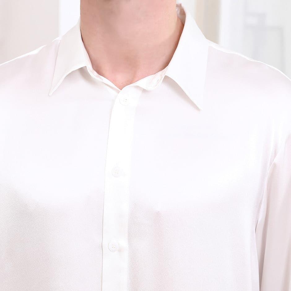 Classic Collar Silk Long Shirt For Men White