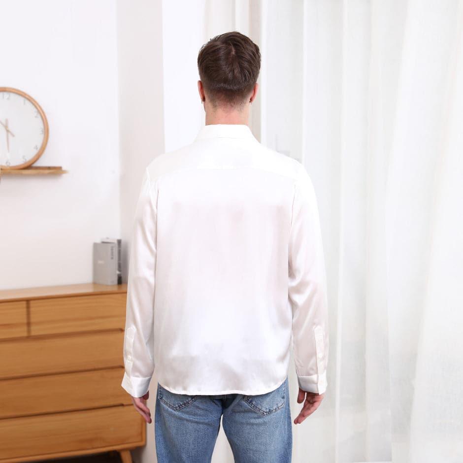 Classic Collar Silk Long Shirt For Men White