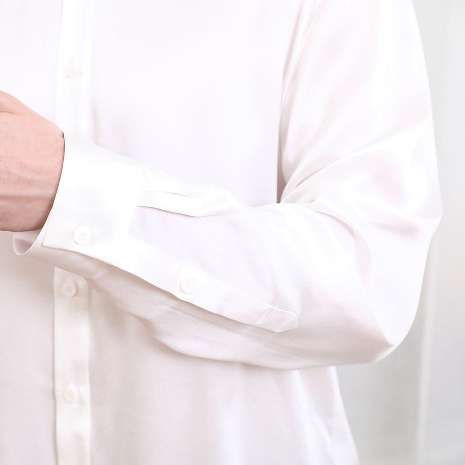 Classic Collar Silk Long Shirt For Men White