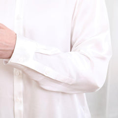 Classic Collar Silk Long Shirt For Men White