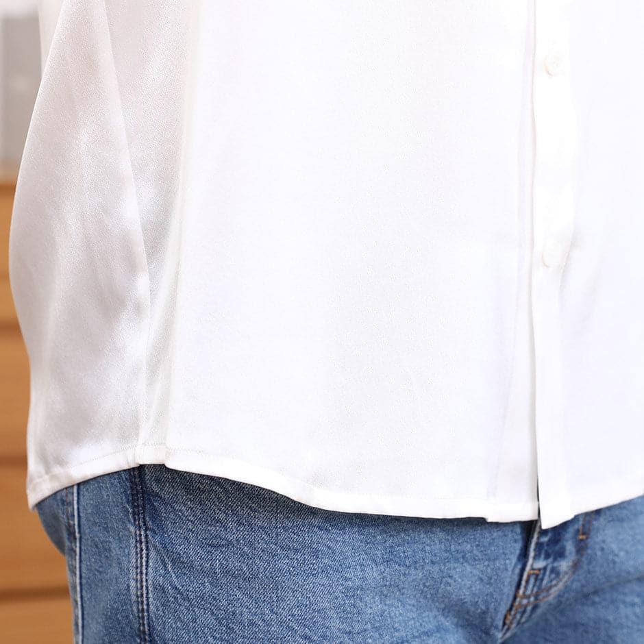 Classic Collar Silk Long Shirt For Men White
