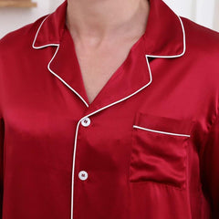 Classic Couple Matching Silk Pajamas Set Burgundy