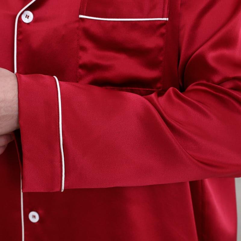 Classic Couple Matching Silk Pajamas Set Burgundy