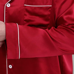 Classic Couple Matching Silk Pajamas Set Burgundy