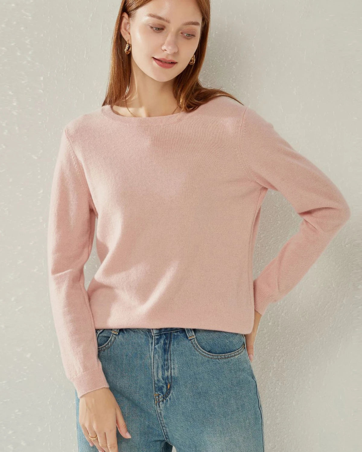 Classic-Fit Crewneck Cashmere Sweater Pink