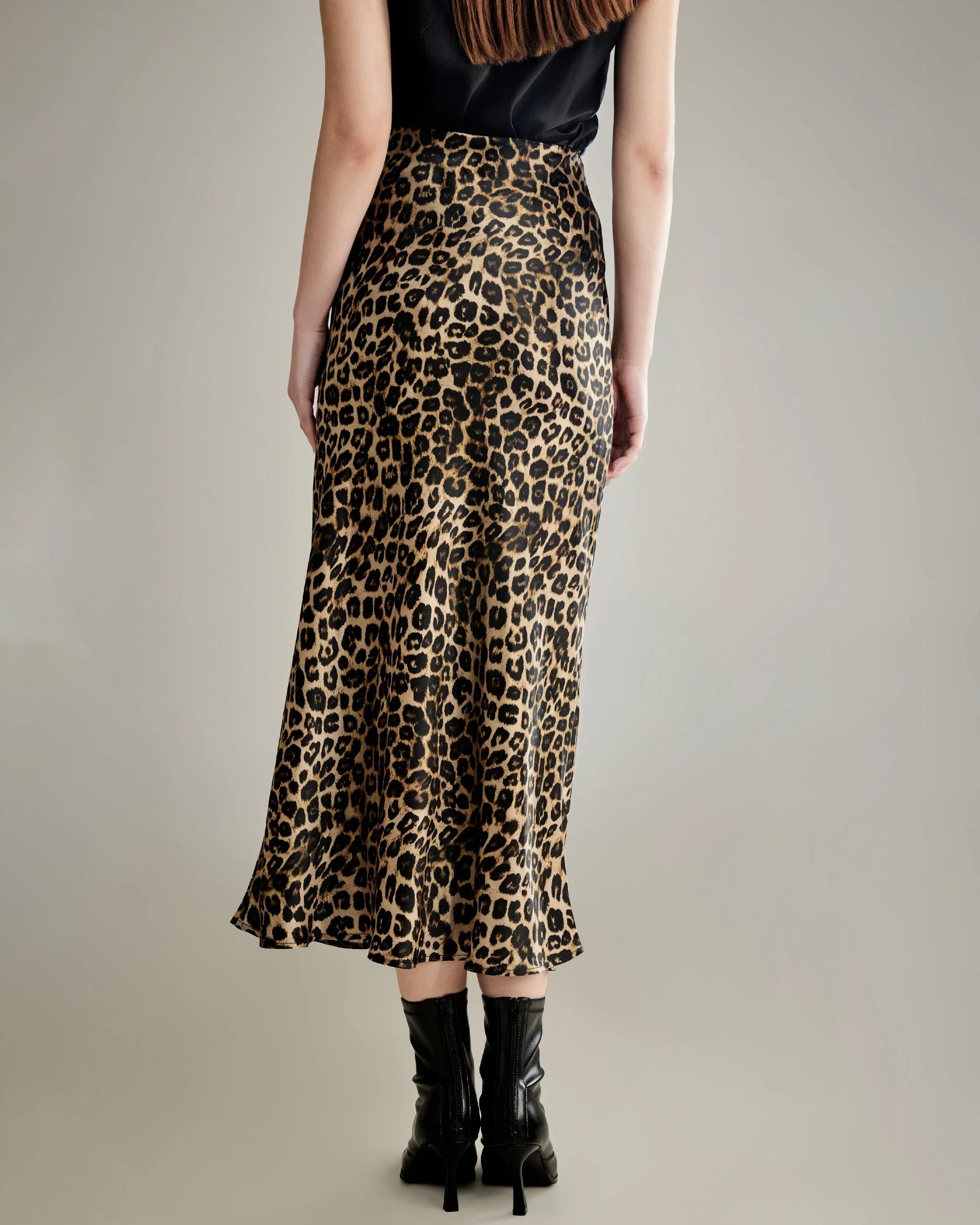 Classic Leopard Print Maxi Silk Skirt Champagne