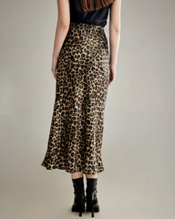 Classic Leopard Print Maxi Silk Skirt Champagne
