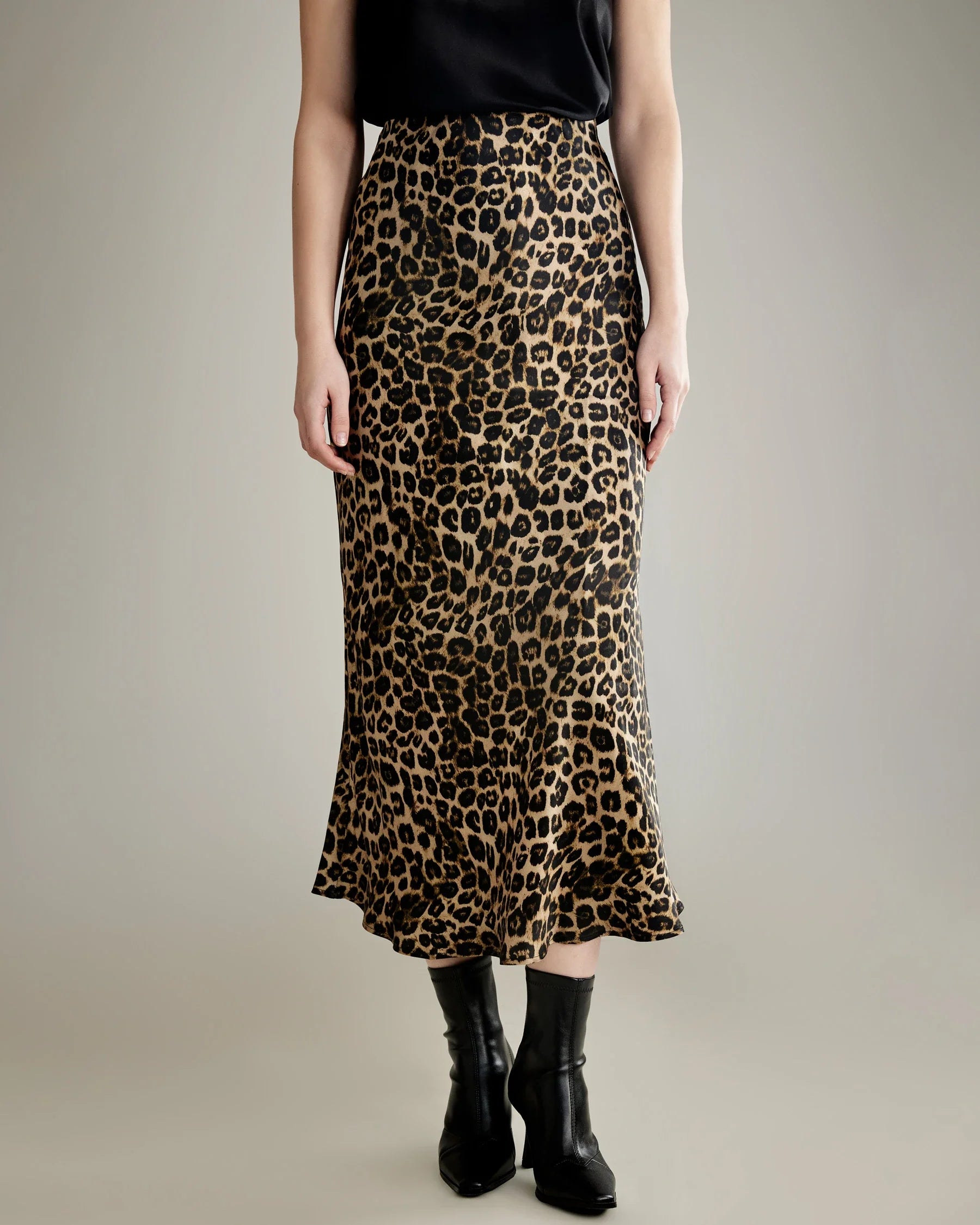 Classic Leopard Print Maxi Silk Skirt Champagne