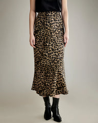 Classic Leopard Print Maxi Silk Skirt Champagne