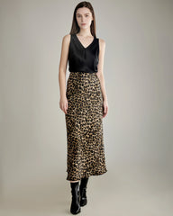 Classic Leopard Print Maxi Silk Skirt Champagne