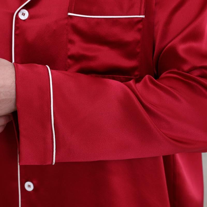 Classic Long Silk Pajamas for Couple Burgundy