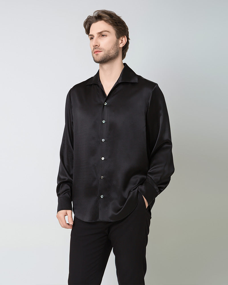 Classic Long Sleeve Silk Men's Shirt Black