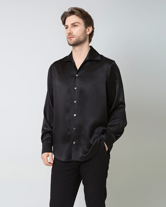 Classic Long Sleeve Silk Men's Shirt Black