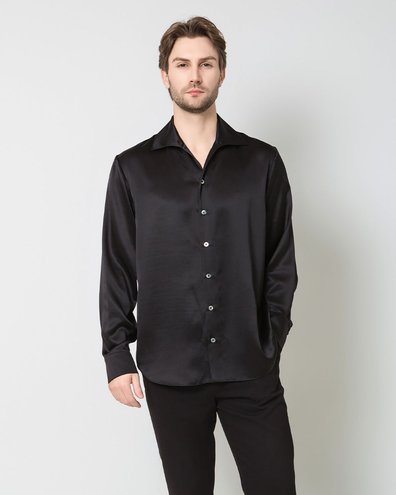 Classic Long Sleeve Silk Men's Shirt Black