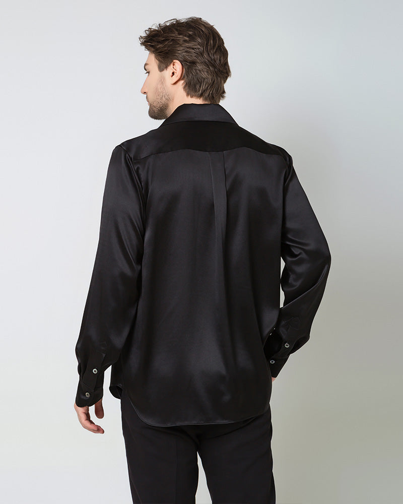 Classic Long Sleeve Silk Men's Shirt Black