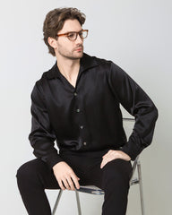 Classic Long Sleeve Silk Men's Shirt Black